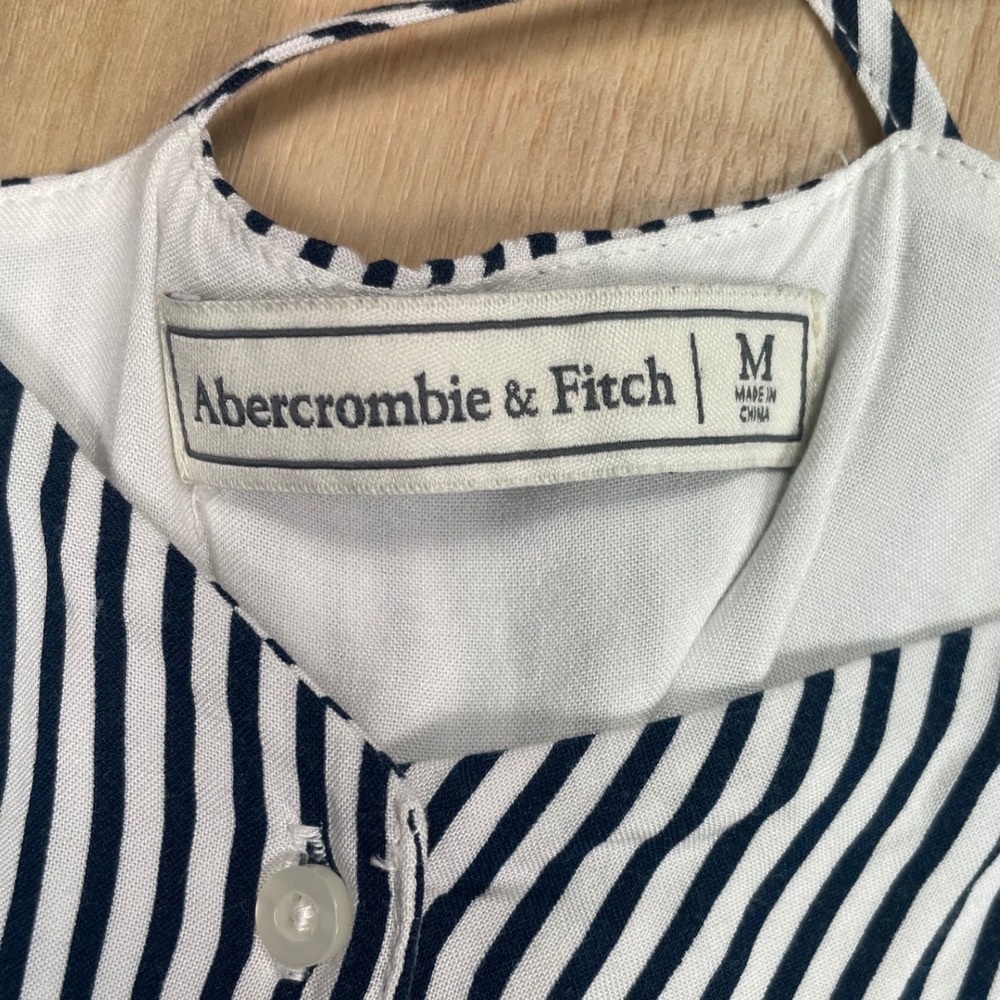 Abercrombie & Fitch Navy White Striped Button Front Mini Dress Medium Crisscross - Picture 4 of 10